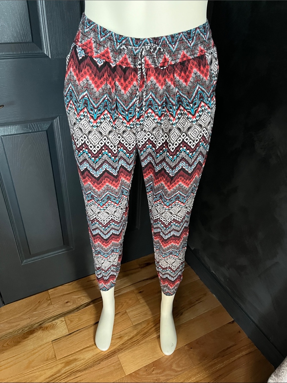 Garage Chevron Joggers in Coral, Teal & Black